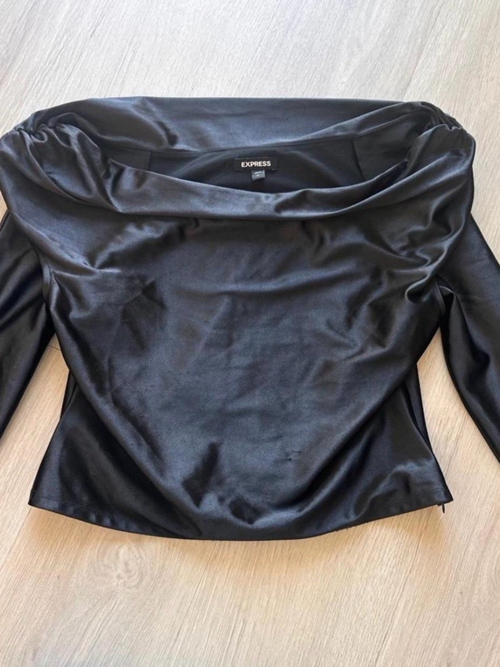 Express Black Satin Cowl Neck Long Sleeve Top